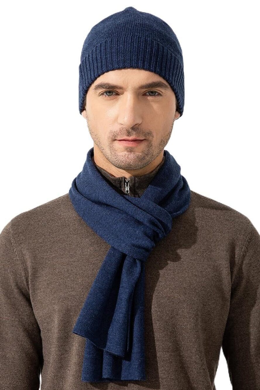 5574 100% Merino Wool Scarf, Beanie Hat Gift Box Set MIDNIGHT NAVY MELANGE